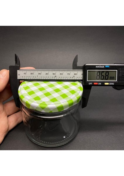 10 Adet 330 cc Cam Magnolia Kavanozu Yeşil Ekose Kapaklı