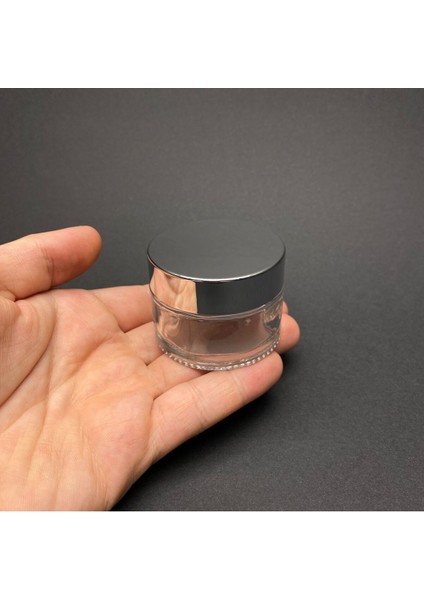 50 cc Cam Şeffaf Krem Kavanozu - Gümüş Aynalı Kapaklı Iç Contalı - 50 ml Şeffaf Cam Kavanoz -3 Adet modelleri