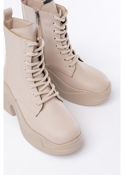 Bej Yüksek Tabanlı Bağcıklı Fermuarlı Günlük Kadın Bot fırsatları