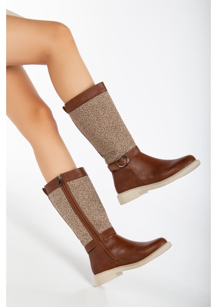 Macy Taba Cilt Keçe Detaylı Kadın Çizme