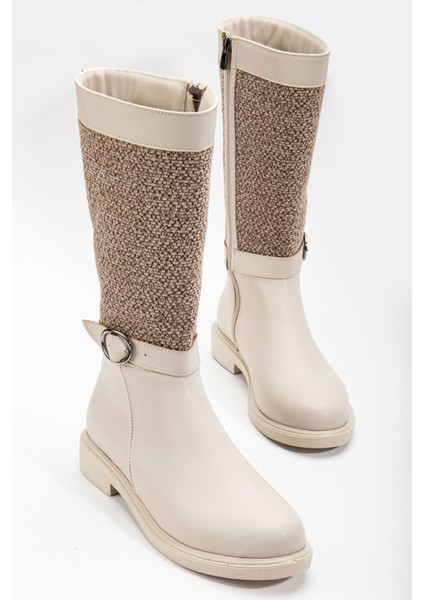 Macy Bej Cilt Keçe Detaylı Kadın Çizme fiyatları