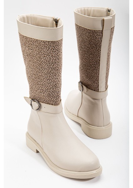 Macy Bej Cilt Keçe Detaylı Kadın Çizme modelleri