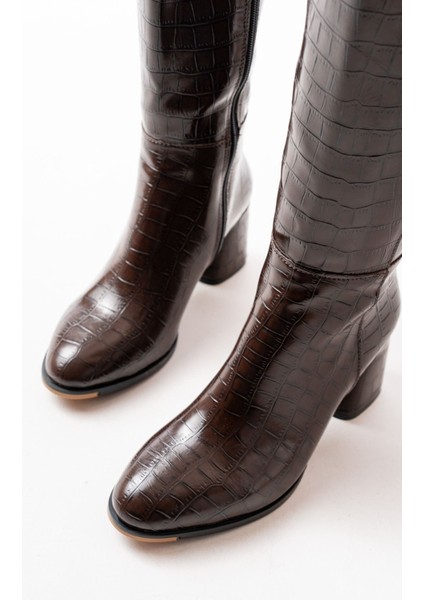 Kahverengi Kroko Topuklu Fermuarlı Günlük Kadın Çizme fırsatları