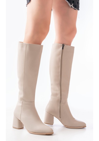 Bej Topuklu Fermuarlı Günlük Kadın Çizme fırsatları
