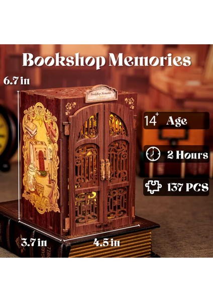 Bookshop Memories - Cutebee 2024 Yeni Stil Mini Book Nook Kiti, Kendin Yap Oyuncak Bebek Evleri, Minyatür Ev Kiti, LED Işıklı, Booknook Evleri, Yetişkinler Için Model Yapı Setleri (SD01B-AMZ01)