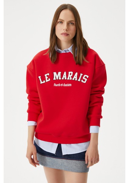 Kadın Marais Kırmızı Nakışlı Oversize Sweatshirt