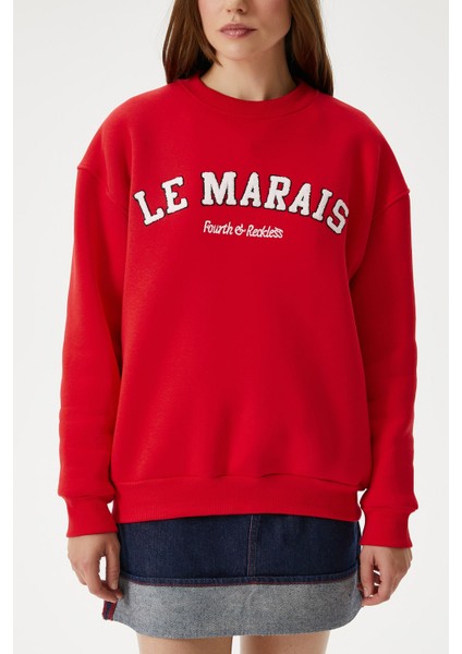 Kadın Marais Kırmızı Nakışlı Oversize Sweatshirt