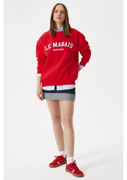 Kadın Marais Kırmızı Nakışlı Oversize Sweatshirt