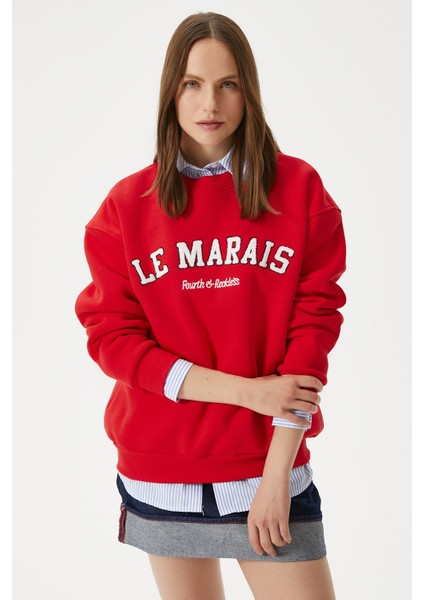 Kadın Marais Kırmızı Nakışlı Oversize Sweatshirt