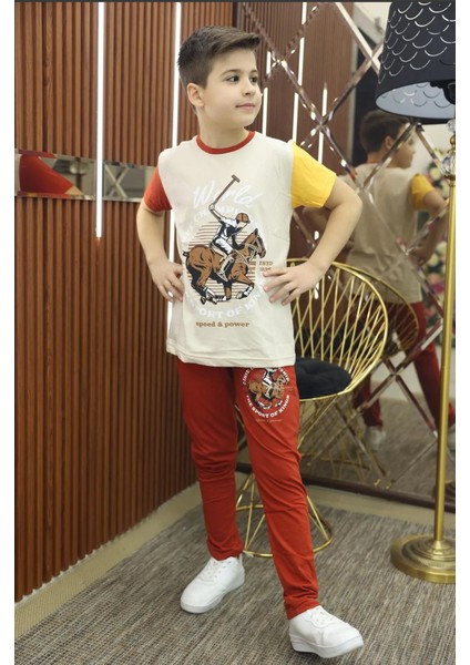 Unisex Çocuk Pamuklu Jokey Baskılı Pijama Takımı