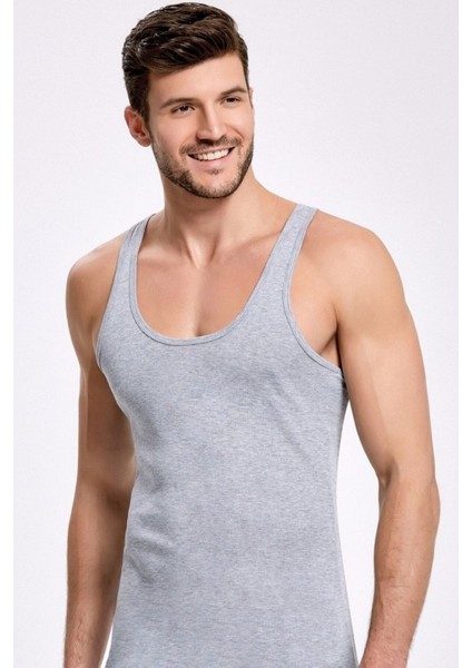 Gri Erkek Penye Atlet 6’lı Paket %100 Pamuk