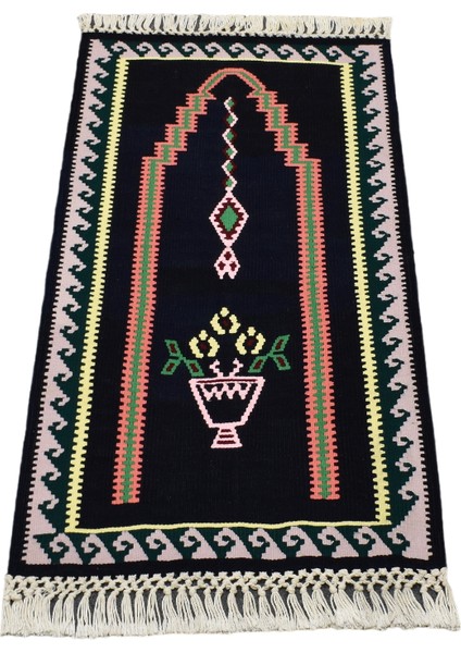 Yeni El Dokuması Siyah Bayburt Seccade Mihraplı Kilim 5188