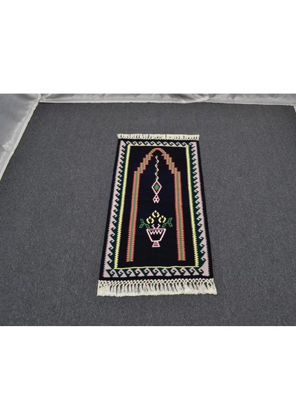 Yeni El Dokuması Siyah Bayburt Seccade Mihraplı Kilim 5188