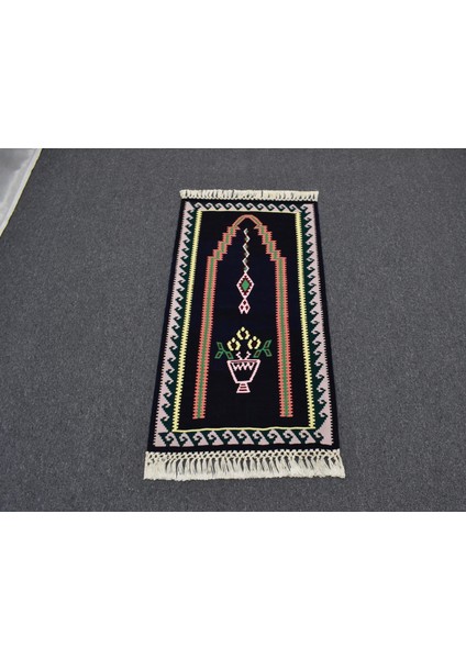 Yeni El Dokuması Siyah Bayburt Seccade Mihraplı Kilim 5188