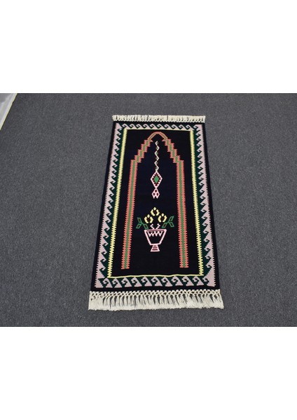 Yeni El Dokuması Siyah Bayburt Seccade Mihraplı Kilim 5188