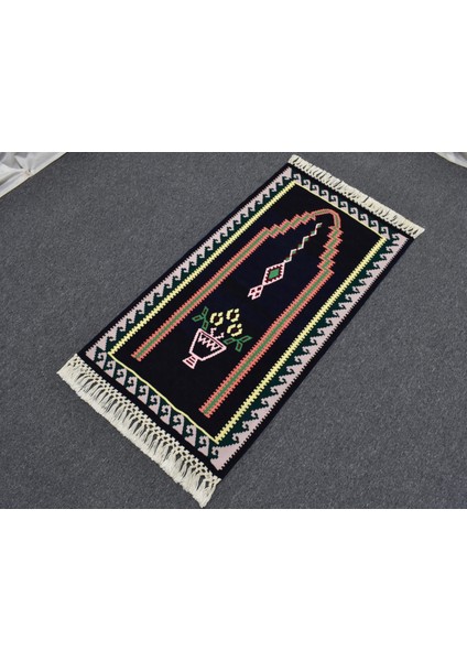 Yeni El Dokuması Siyah Bayburt Seccade Mihraplı Kilim 5188