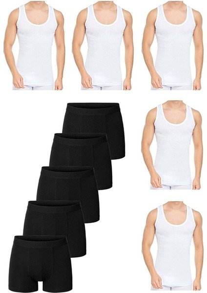 Erkek 5'li Pamuklu Likralı Boxer 5'li Atlet