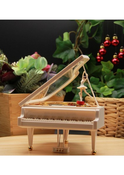 Beyaz Büyük Boy - Premium Dans Eden Balerinli Piyano Müzik Kutusu