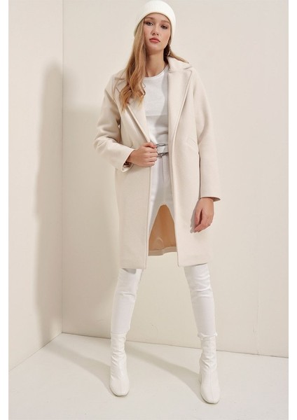 9085 Kaşe Kaban - Ekru fiyatları