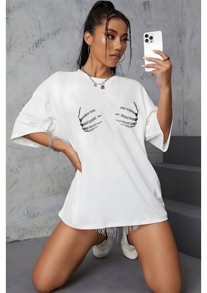 Son Moda Sexy Kadın T-Shirti %100 Pamuk Baskılı Yuvarlak Yaka Oversize Tişört
