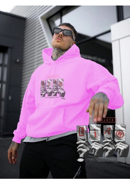 Kadın, Erkek Sweatshirt Oversize Absolute Yalancı Baskılı Kalın Pembe Sevgili Sweatshirt