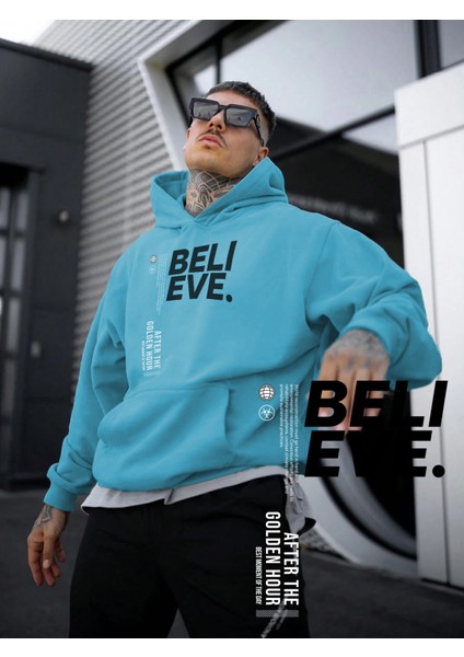 Mavi Sweatshirt Believe Streetwear Tshirt Design Baskılı Kalın Bebemavisi Sevgili Sweatshirt