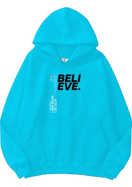 Mavi Sweatshirt Believe Streetwear Tshirt Design Baskılı Kalın Bebemavisi Sevgili Sweatshirt