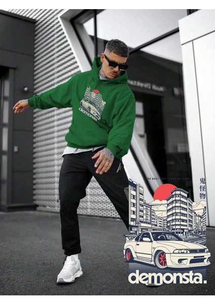 Kadın, Erkek Sweatshirt Oversize Demonsta Car Baskılı Kalın Yeşil Sevgili Sweatshirt fiyatları