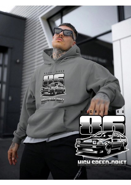 Kadın, Erkek Sweatshirt Oversize Drift Master Baskılı Kalın Gri Sevgili Sweatshirt