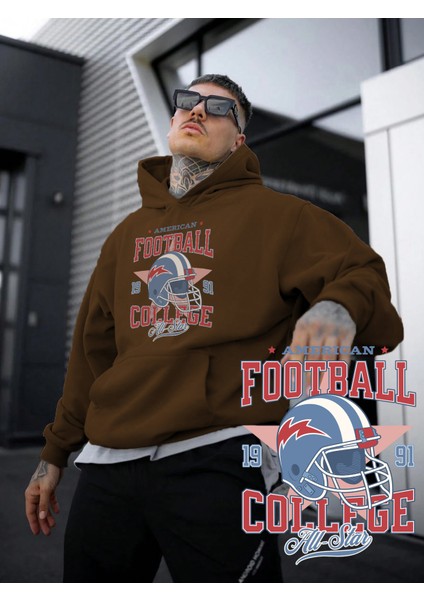 Kadın, Erkek Sweatshirt Football All Star College Baskılı Kalın Kahverengi Sevgili Sweatshirt