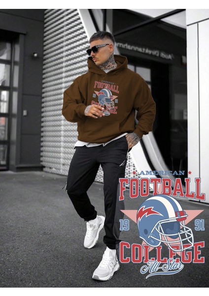 Kadın, Erkek Sweatshirt Football All Star College Baskılı Kalın Kahverengi Sevgili Sweatshirt