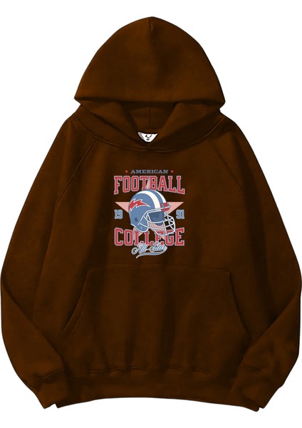 Kadın, Erkek Sweatshirt Football All Star College Baskılı Kalın Kahverengi Sevgili Sweatshirt