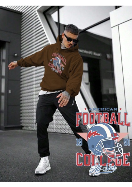 Kadın, Erkek Sweatshirt Football All Star College Baskılı Kalın Kahverengi Sevgili Sweatshirt