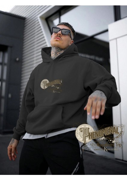 Kadın, Erkek Sweatshirt Oversize Phenomenal Life Victorian Baskılı Kalın Siyah Sevgili Sweatshirt