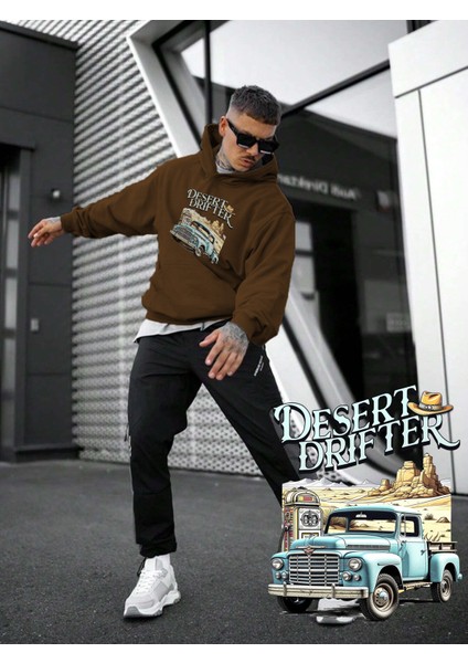 Kadın, Erkek Sweatshirt Oversize Desert Drifter Baskılı Kalın Kahverengi Sevgili Sweatshirt