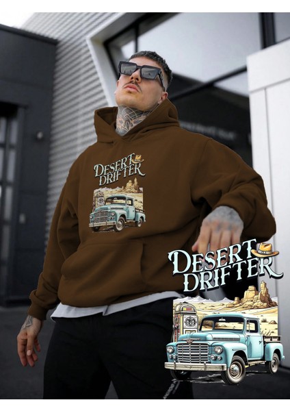 Kadın, Erkek Sweatshirt Oversize Desert Drifter Baskılı Kalın Kahverengi Sevgili Sweatshirt