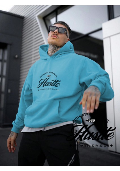 Mavi Sweatshirt Hustle Baskılı Kalın Bebemavisi Sevgili Sweatshirt