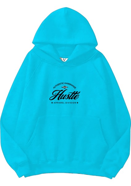 Mavi Sweatshirt Hustle Baskılı Kalın Bebemavisi Sevgili Sweatshirt