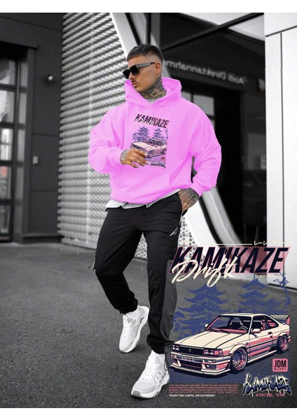 Kadın, Erkek Sweatshirt Oversize Kamikaze Racing Team Baskılı Kalın Pembe Sevgili Sweatshirt