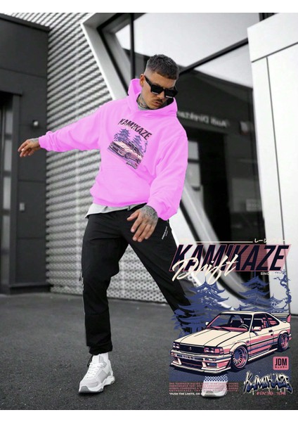 Kadın, Erkek Sweatshirt Oversize Kamikaze Racing Team Baskılı Kalın Pembe Sevgili Sweatshirt