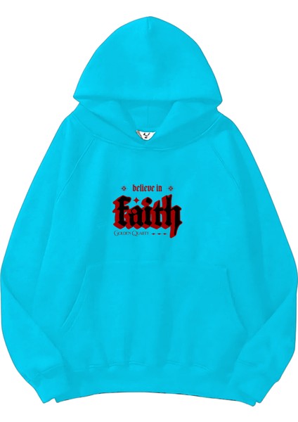 Mavi Sweatshirt Faith Baskılı Kalın Bebemavisi Sevgili Sweatshirt