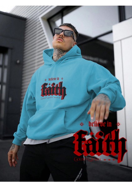 Mavi Sweatshirt Faith Baskılı Kalın Bebemavisi Sevgili Sweatshirt