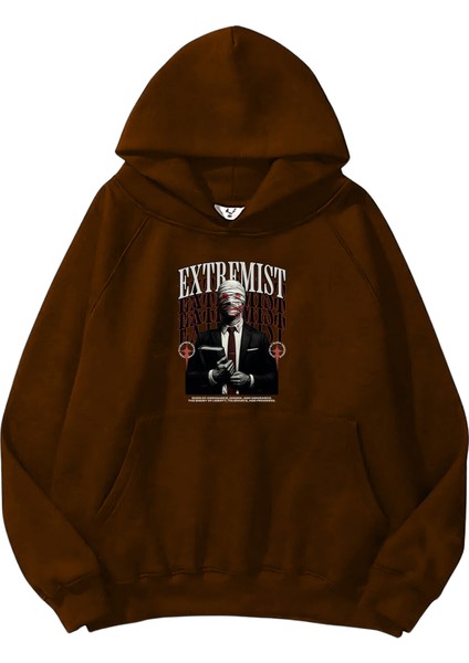 Kadın, Erkek Sweatshirt Oversize Extremist Baskılı Kalın Kahverengi Sevgili Sweatshirt