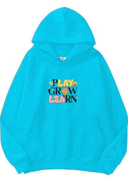 Mavi Sweatshirt Play Grow Learn Kids Tshirts Baskılı Kalın Bebemavisi Sevgili Sweatshirt