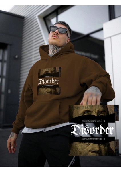 Kadın, Erkek Sweatshirt Oversize Disorder Baskılı Kalın Kahverengi Sevgili Sweatshirt