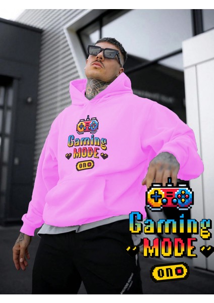 Kadın, Erkek Sweatshirt Gaming Mode On Joystick Game Baskılı Kalın Pembe Sevgili Sweatshirt