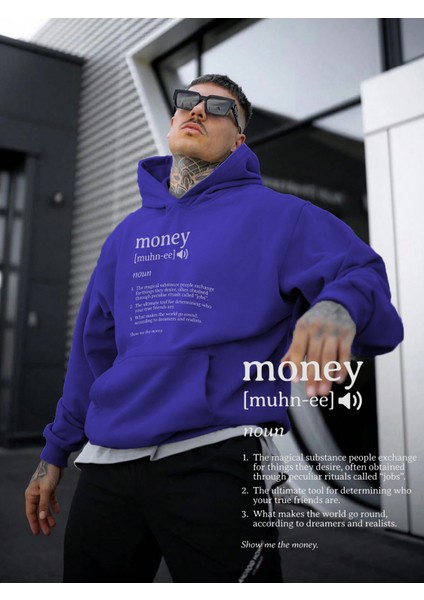 Kadın, Erkek Sweatshirt Oversize Money Definition Baskılı Kalın Mor Sevgili Sweatshirt