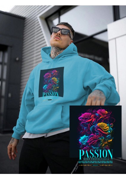 Mavi Sweatshirt Passion Baskılı Kalın Bebemavisi Sevgili Sweatshirt