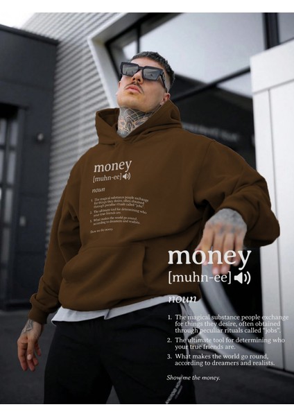 Kadın, Erkek Sweatshirt Oversize Money Definition Baskılı Kalın Kahverengi Sevgili Sweatshirt