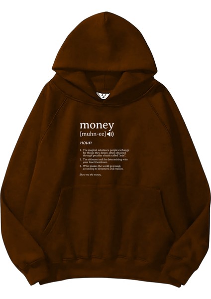 Kadın, Erkek Sweatshirt Oversize Money Definition Baskılı Kalın Kahverengi Sevgili Sweatshirt